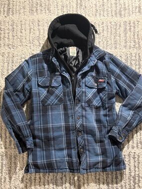 Dickies blue plaid warm zip up hooded jacket size S